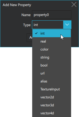 {Selecting the Type for the property in the Add New Property dialog.}