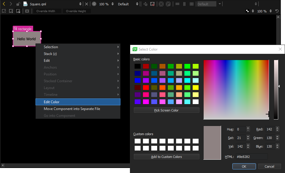 {Selecting Edit Color from the context menu in the 2D view.}
